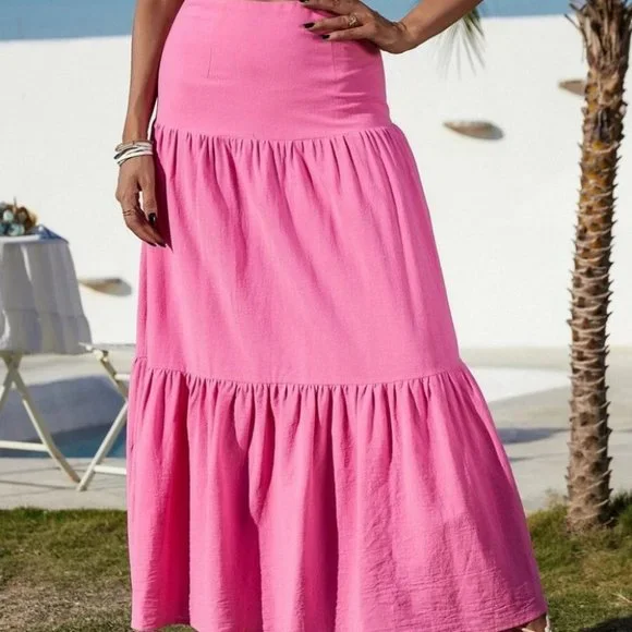 High Waist Ruffle Hem Skirt PINK - Picture 5 of 8